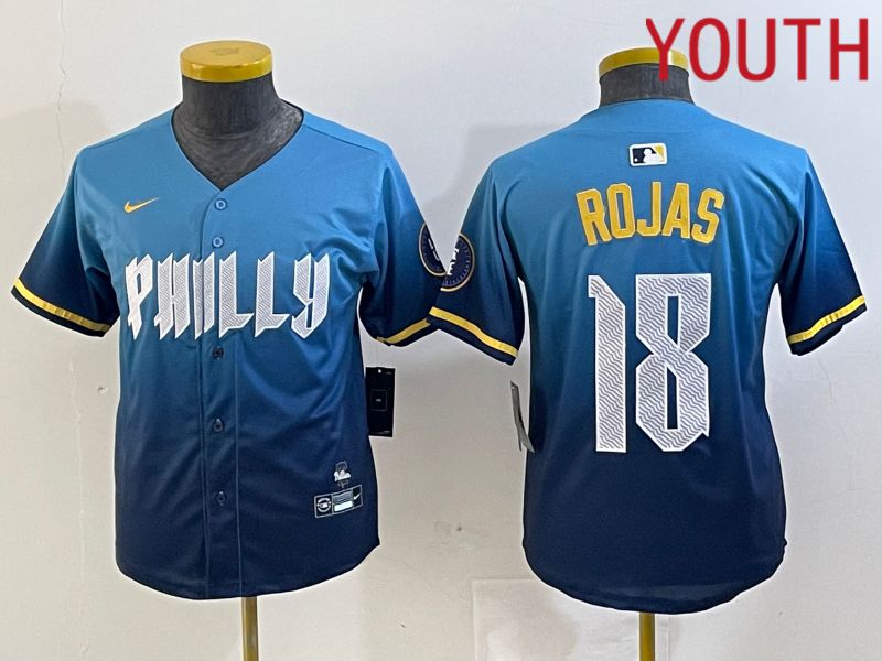 Youth Philadelphia Phillies #18 Rojas Blue City Edition Nike 2024 MLB Jersey style 1